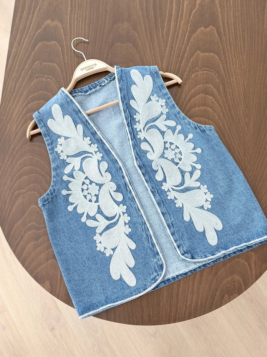 Large Embroidered Denim Yelek