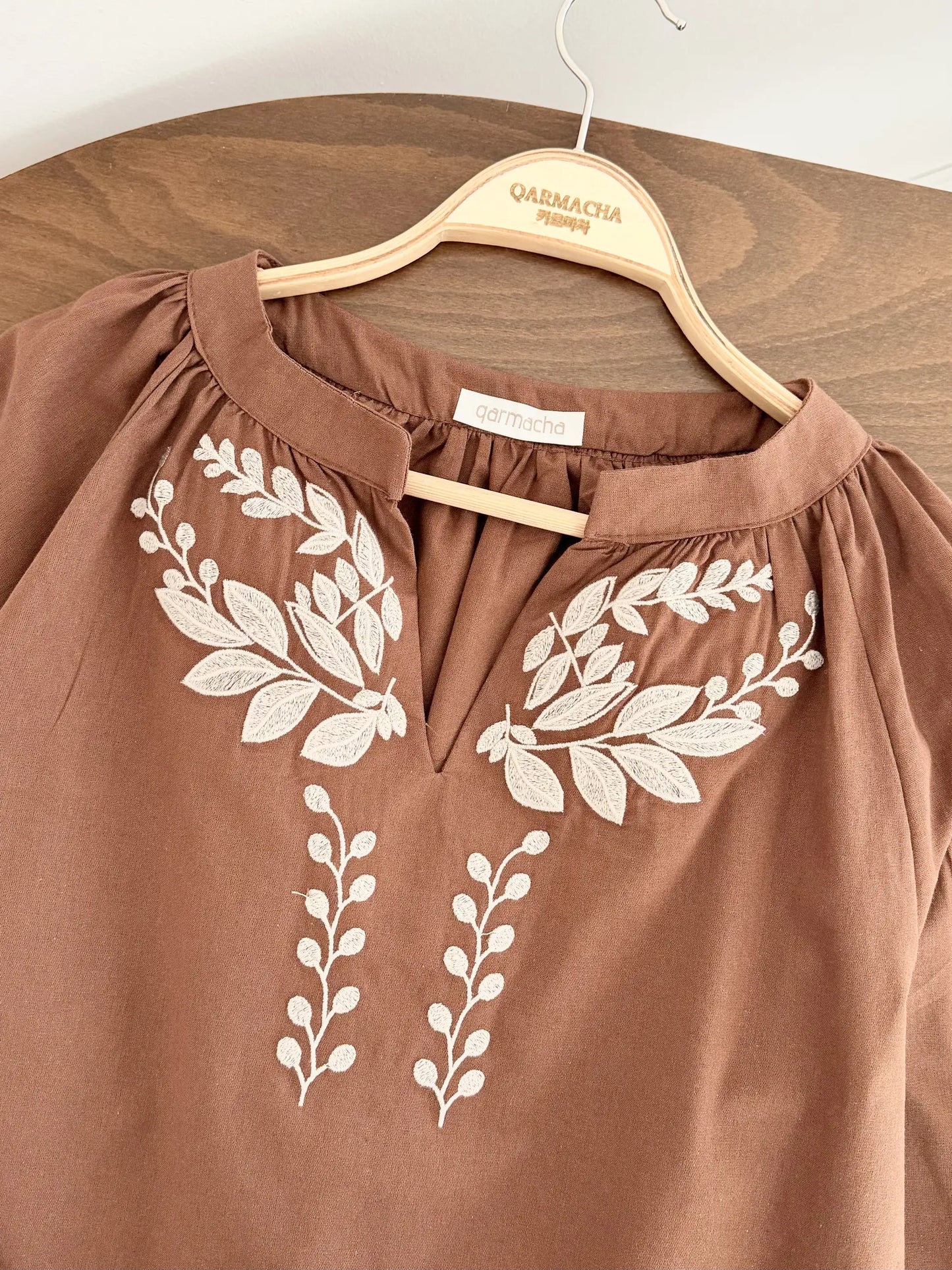 Embroidery Detail Balloon Sleeve Blouse