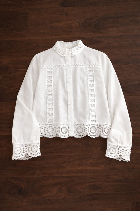 Guipure Embroidery Detail Crop Shirt