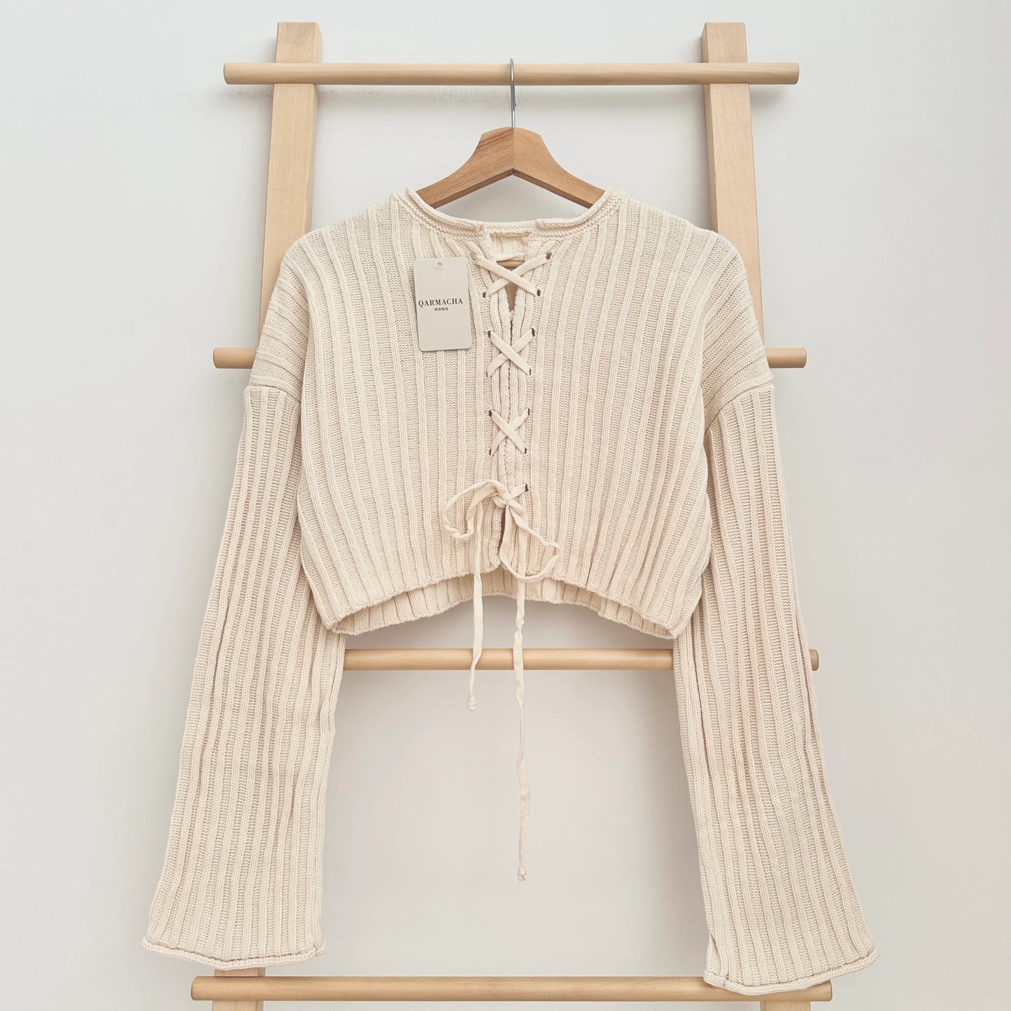Cross Drawstring Crop Sweater