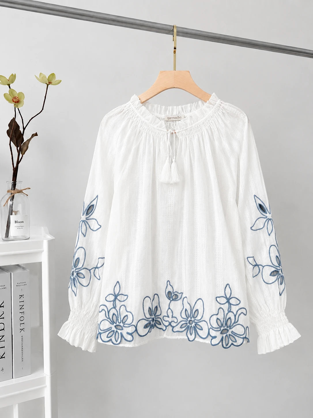 Gathered Neck Embroidered Blouse
