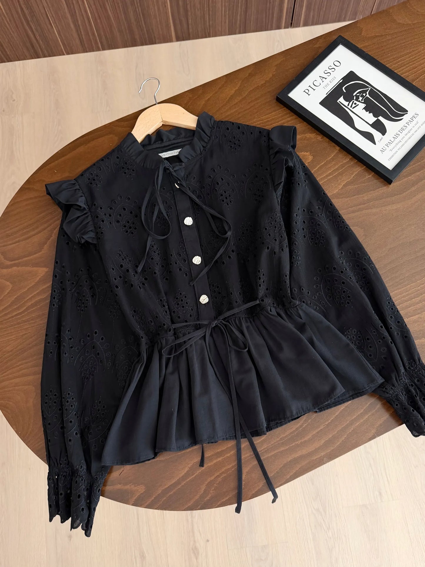 Noir Broderie Ruffled Blouse