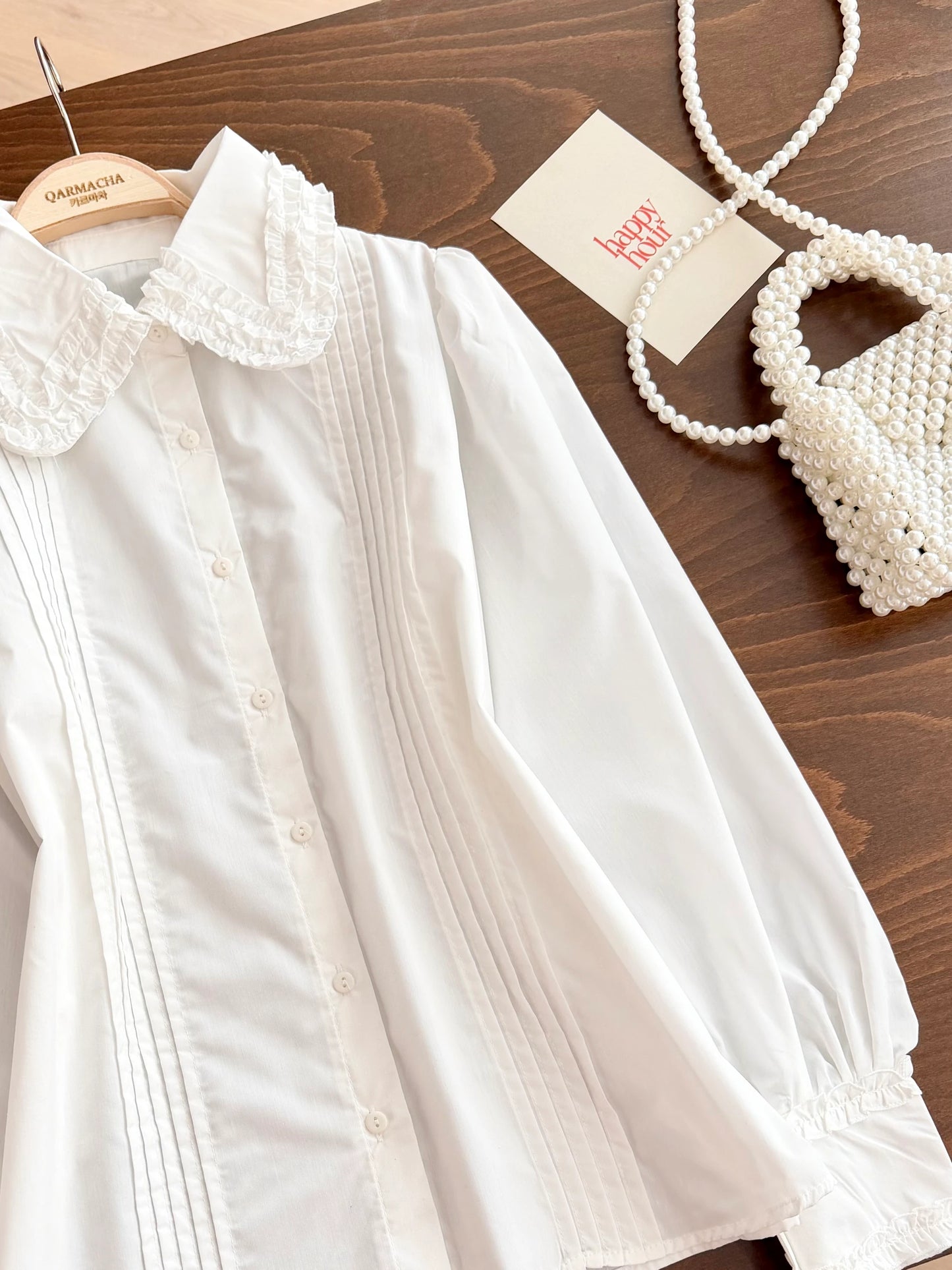 Ruffle Neck Stitch Detail Shirt