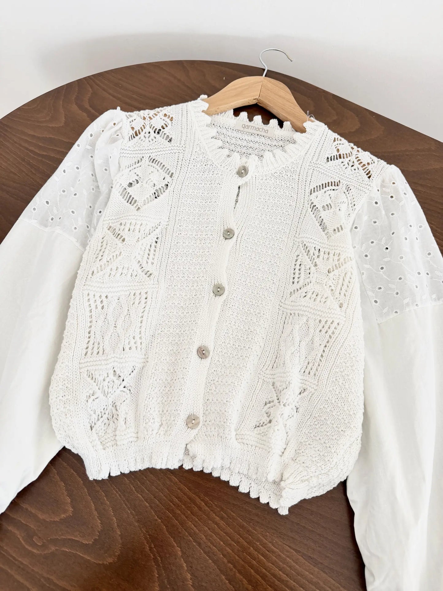 Embroidered Balloon Sleeve Cardigan