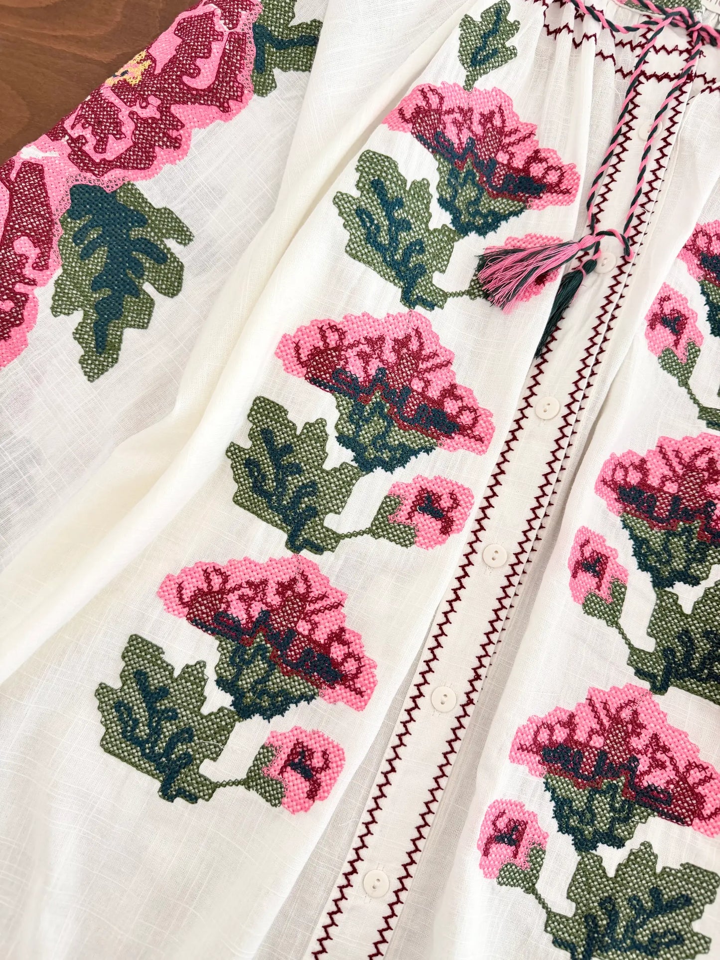 Rose Cross-Stitch Embroidered Blouse