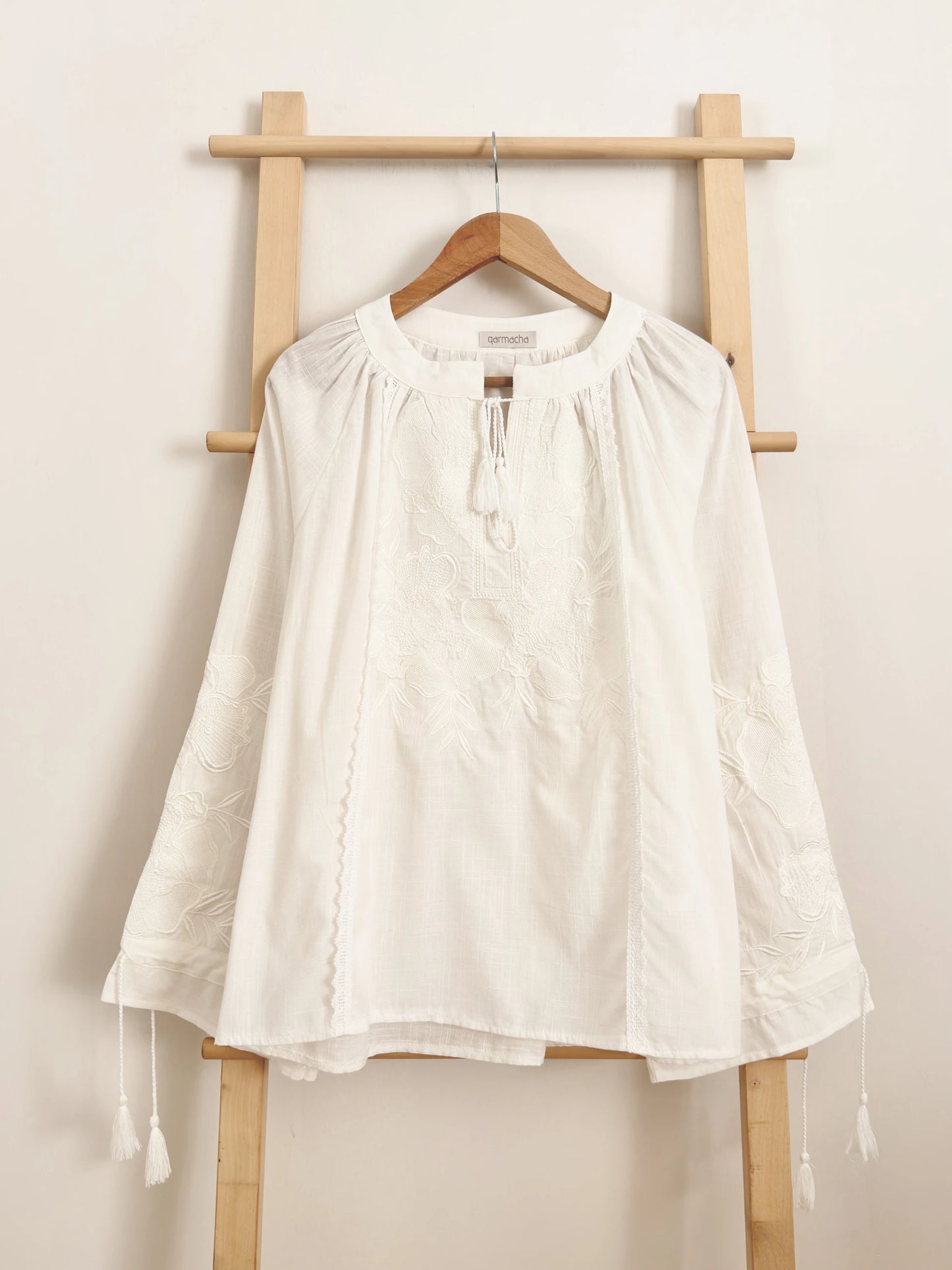 Floral Scalloped Linen Blouse