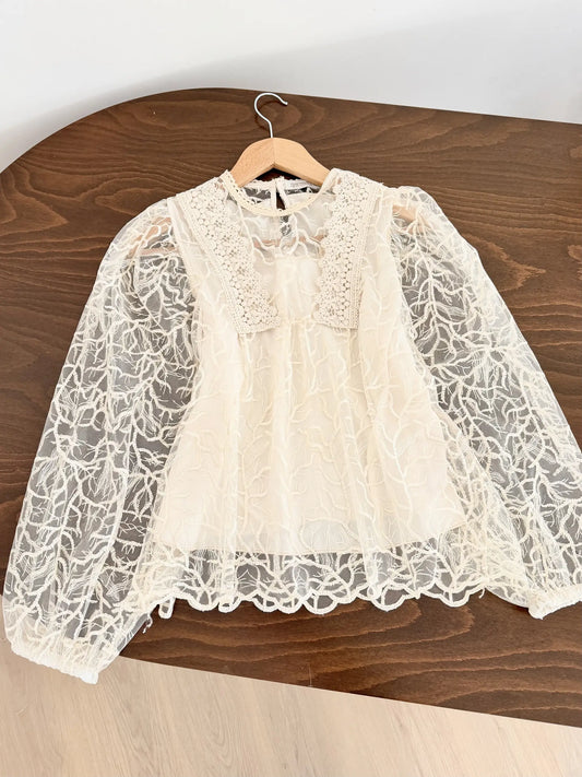 Embroidered Tulle Blouse