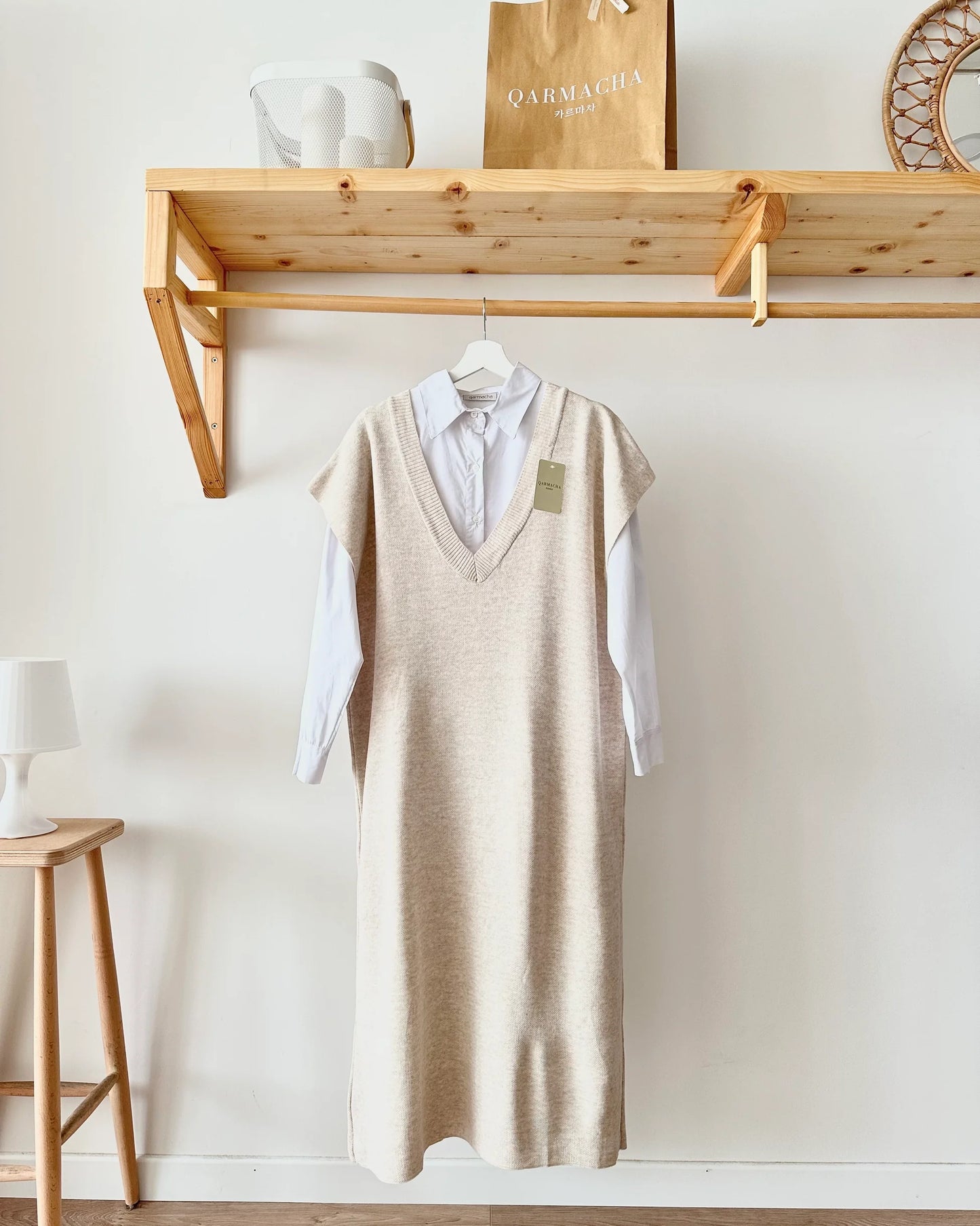 V-Neck Knit Vest & Short Shirt Set