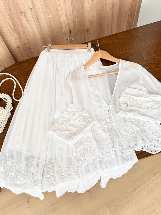 Voile Embroidered Skirted Set