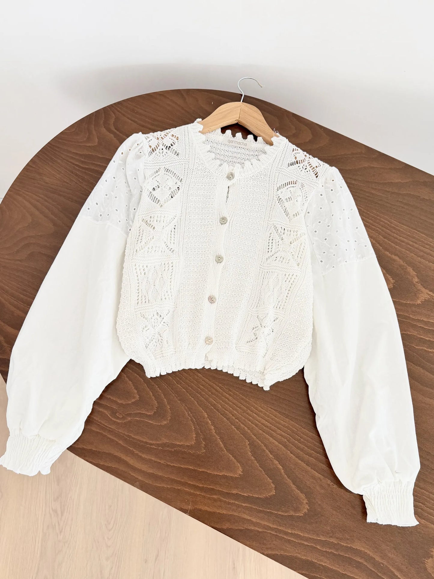 Embroidered Balloon Sleeve Cardigan