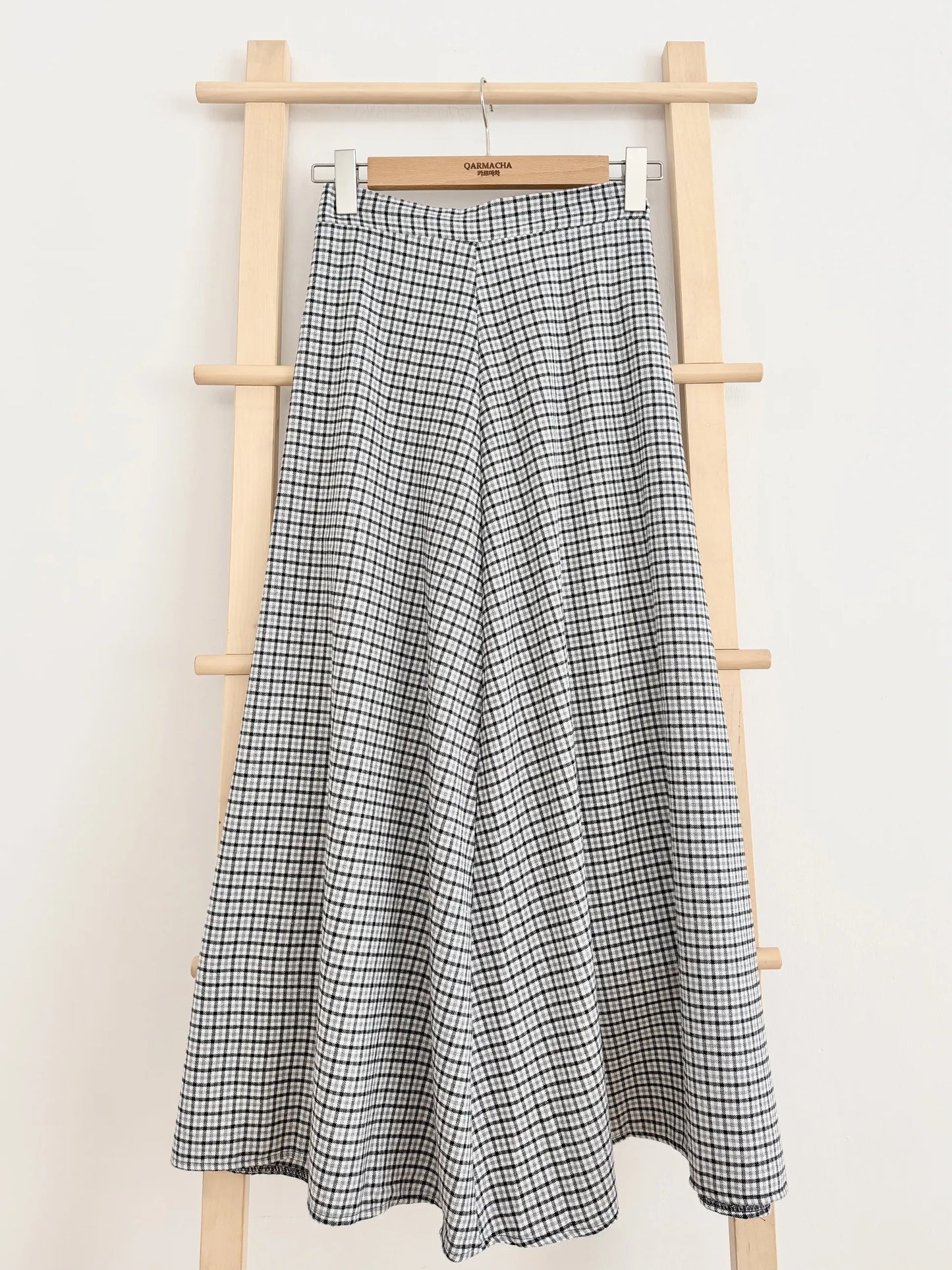 Plaid Paneled Flared Skirt