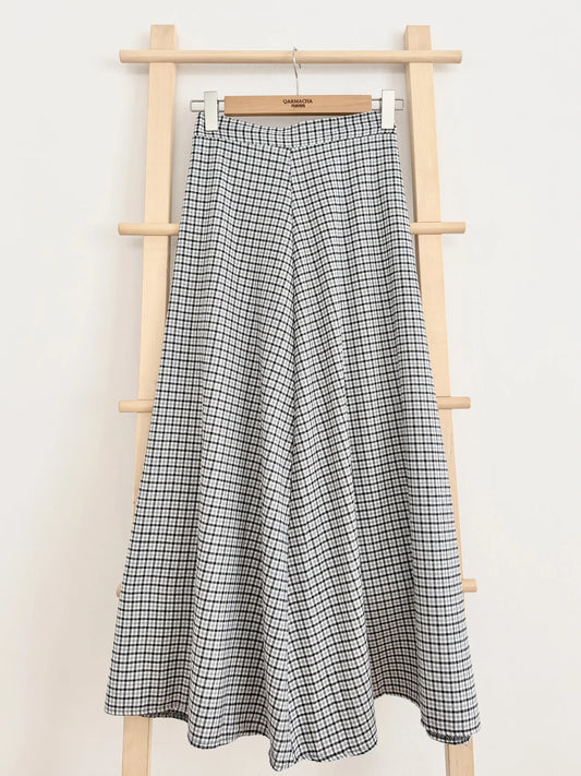 Plaid Paneled Flared Skirt