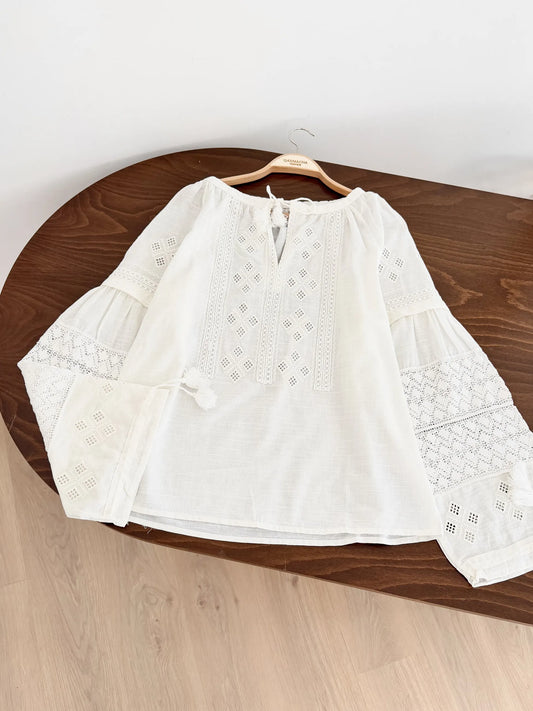 Baklava Embroidered Tasseled Blouse