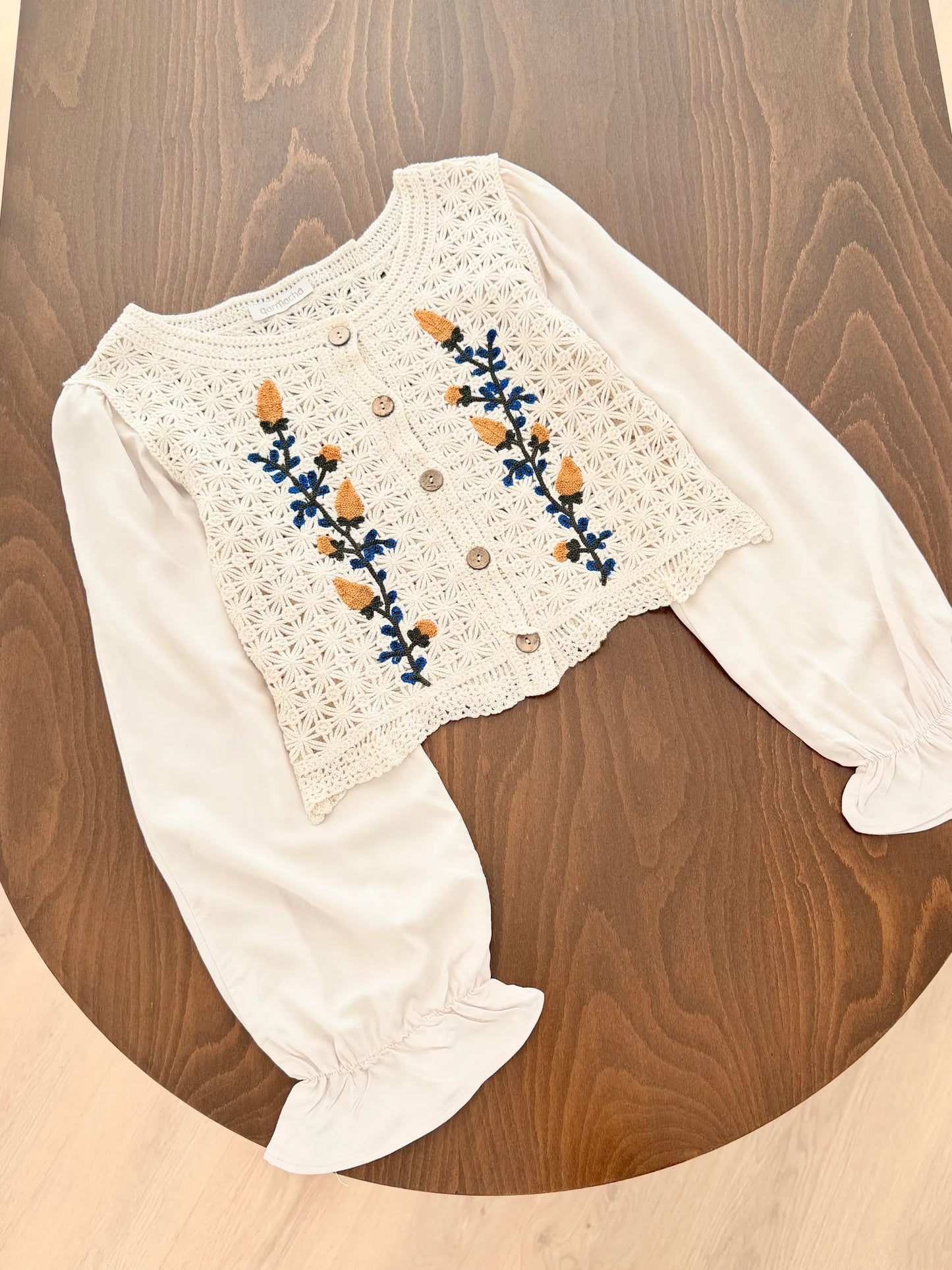 Princess Sleeve Floral Embroidered Crop Cardigan