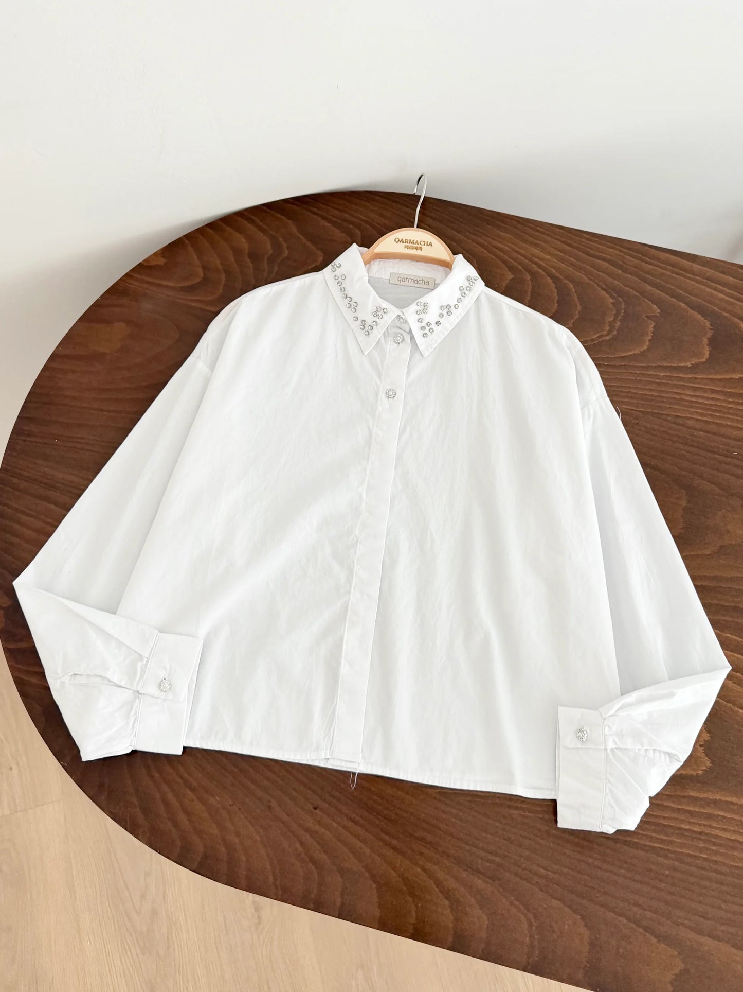 Stone Detail Crop Shirt
