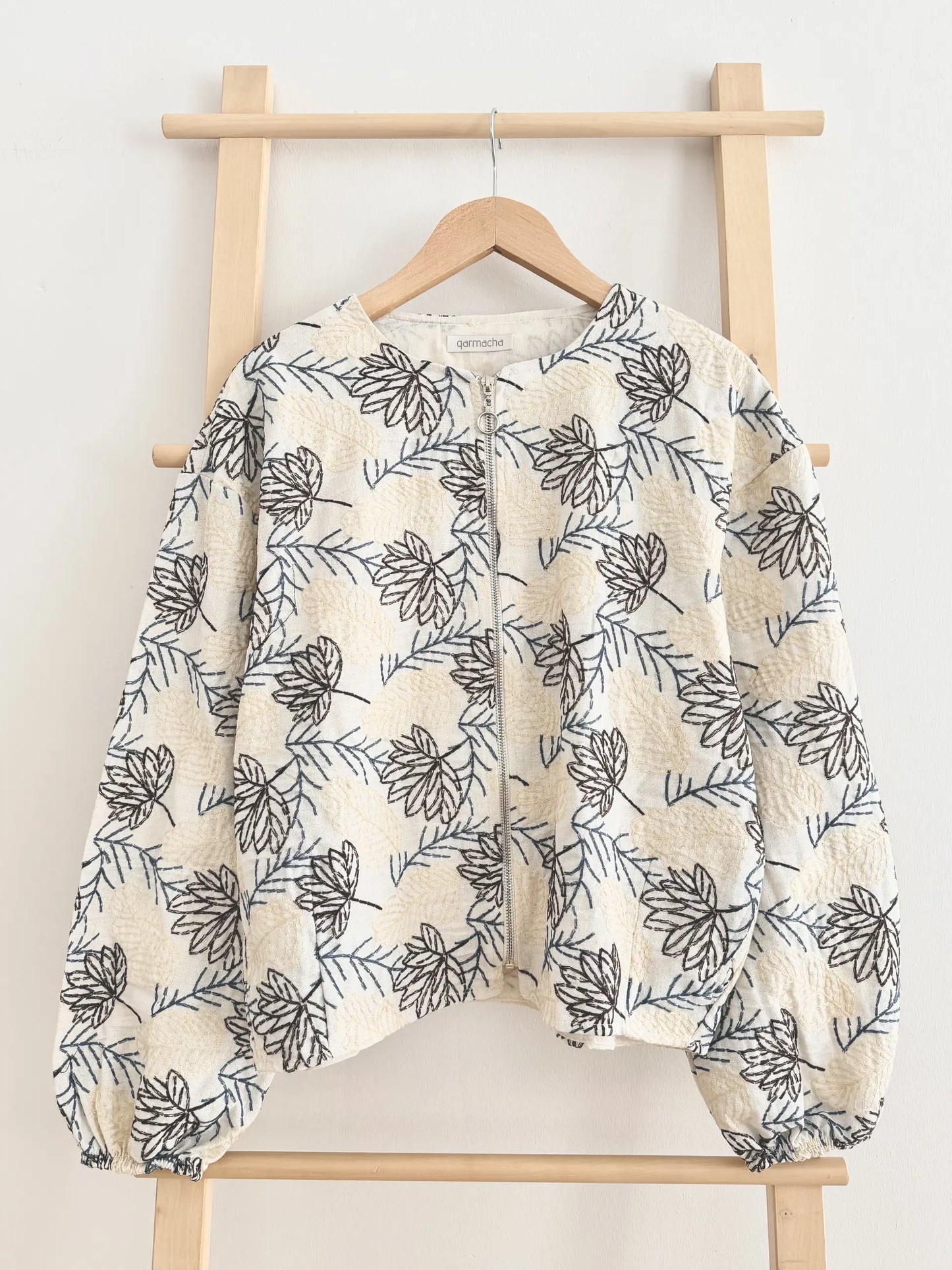Leaf Embroidered Zip Jacket