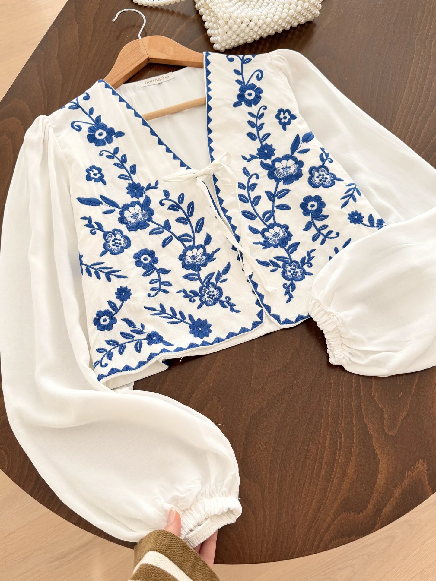 Ethnic Patterned Balloon Sleeve Blouse