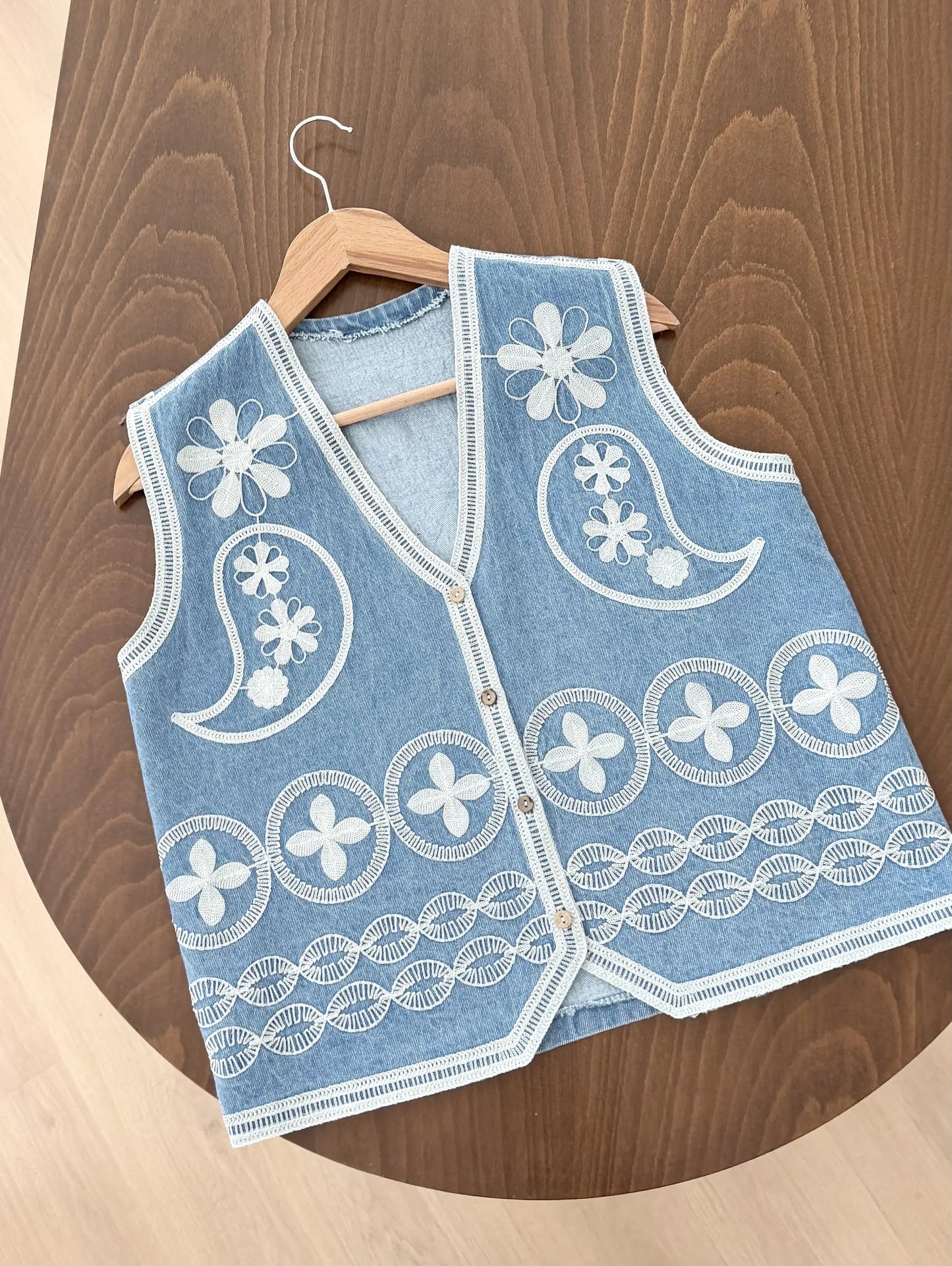 Chain Embroidered Denim Yelek