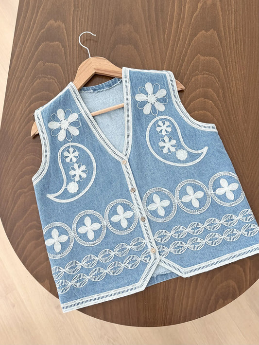 Chain Embroidered Denim Yelek