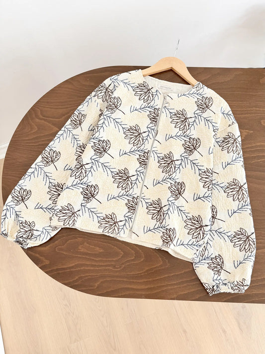 Leaf Embroidered Zip Jacket