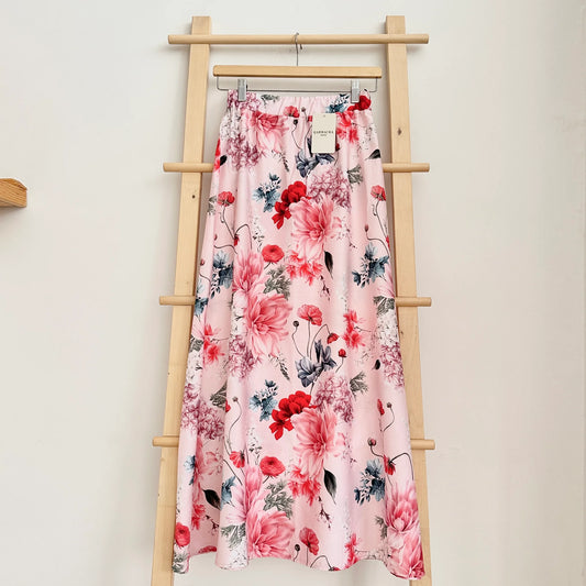 Floral Patterned Satin Flared Skirt