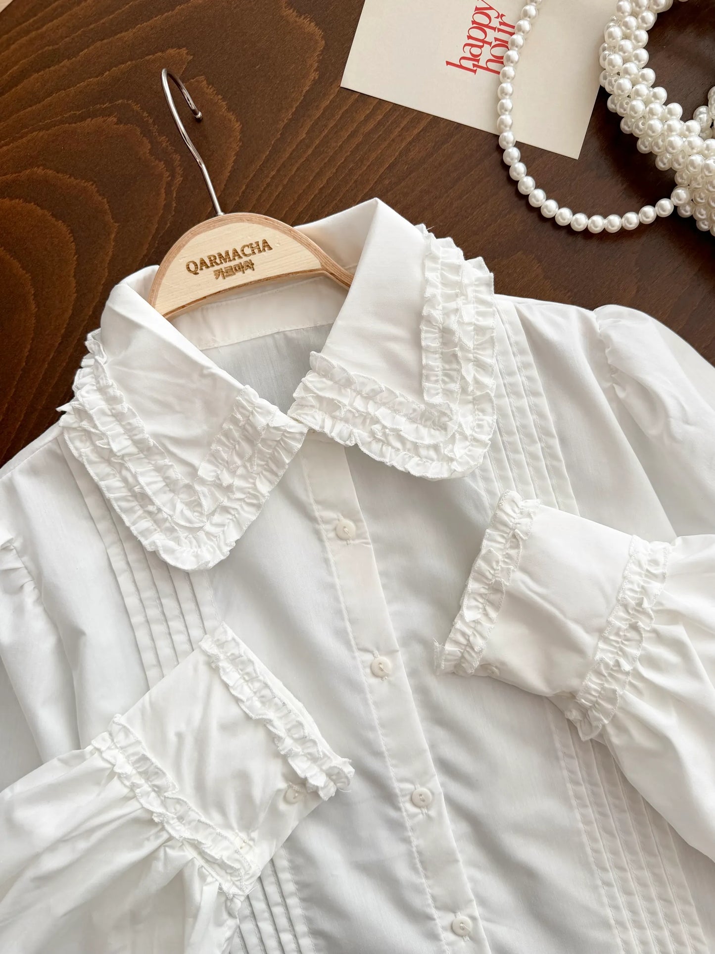 Ruffle Neck Stitch Detail Shirt