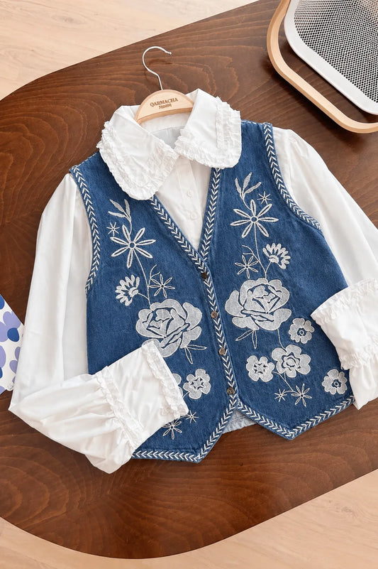 Rose Embroidered Denim Yelek