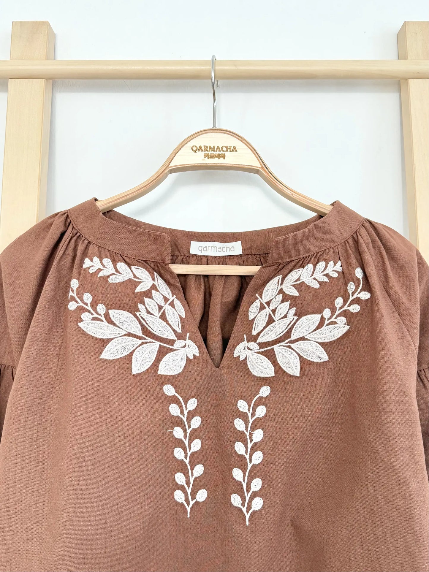 Embroidery Detail Balloon Sleeve Blouse