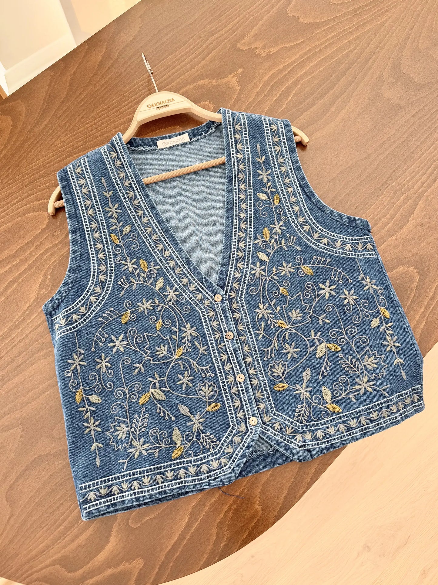 Ethnic Patterned Denim Yelek