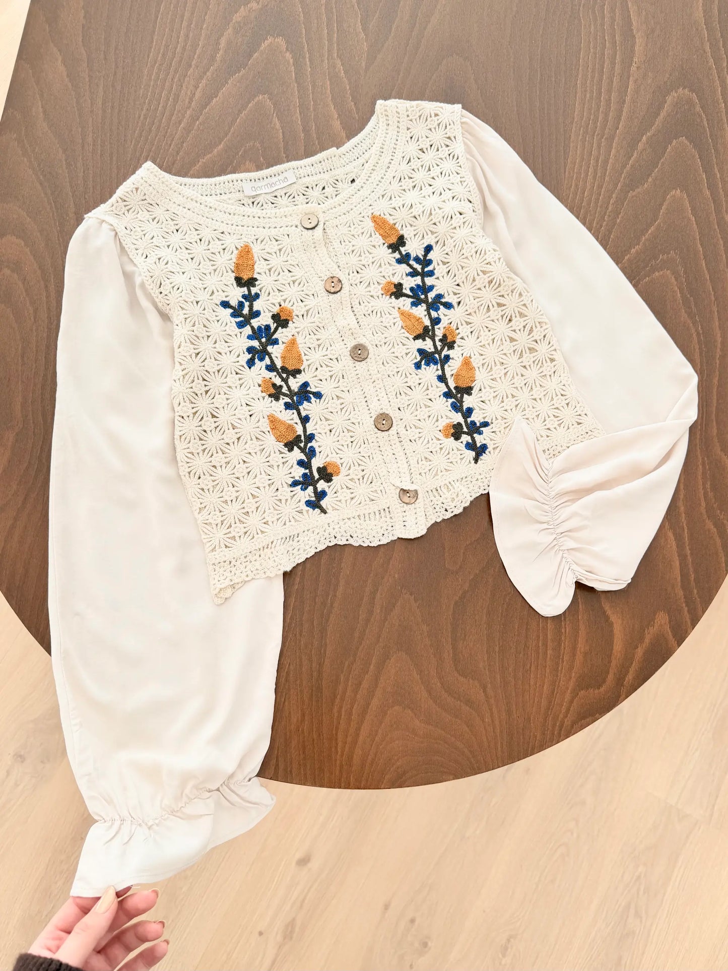 Princess Sleeve Floral Embroidered Crop Cardigan