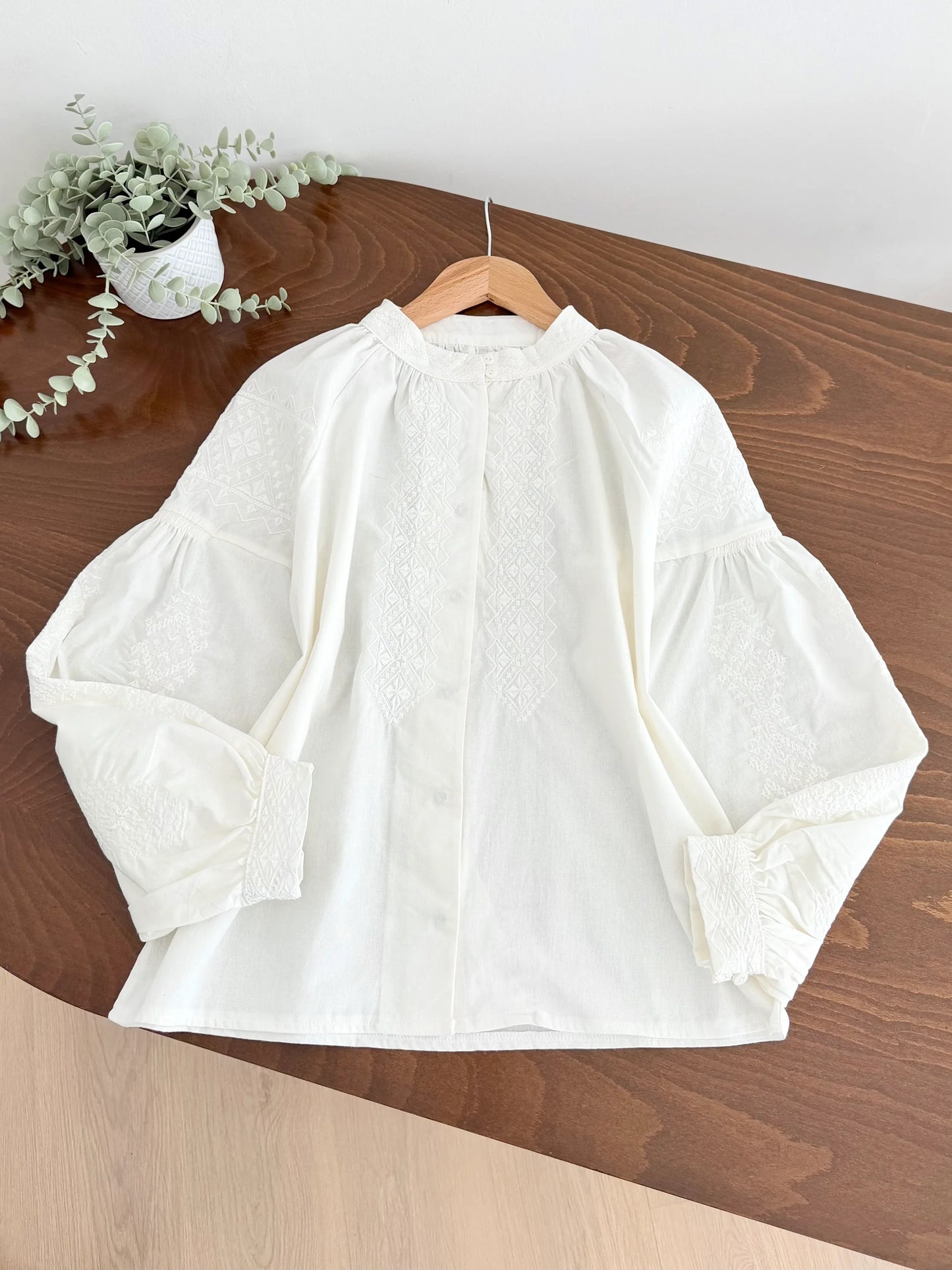 Ethnic Embroidered Balloon Sleeve Shirt