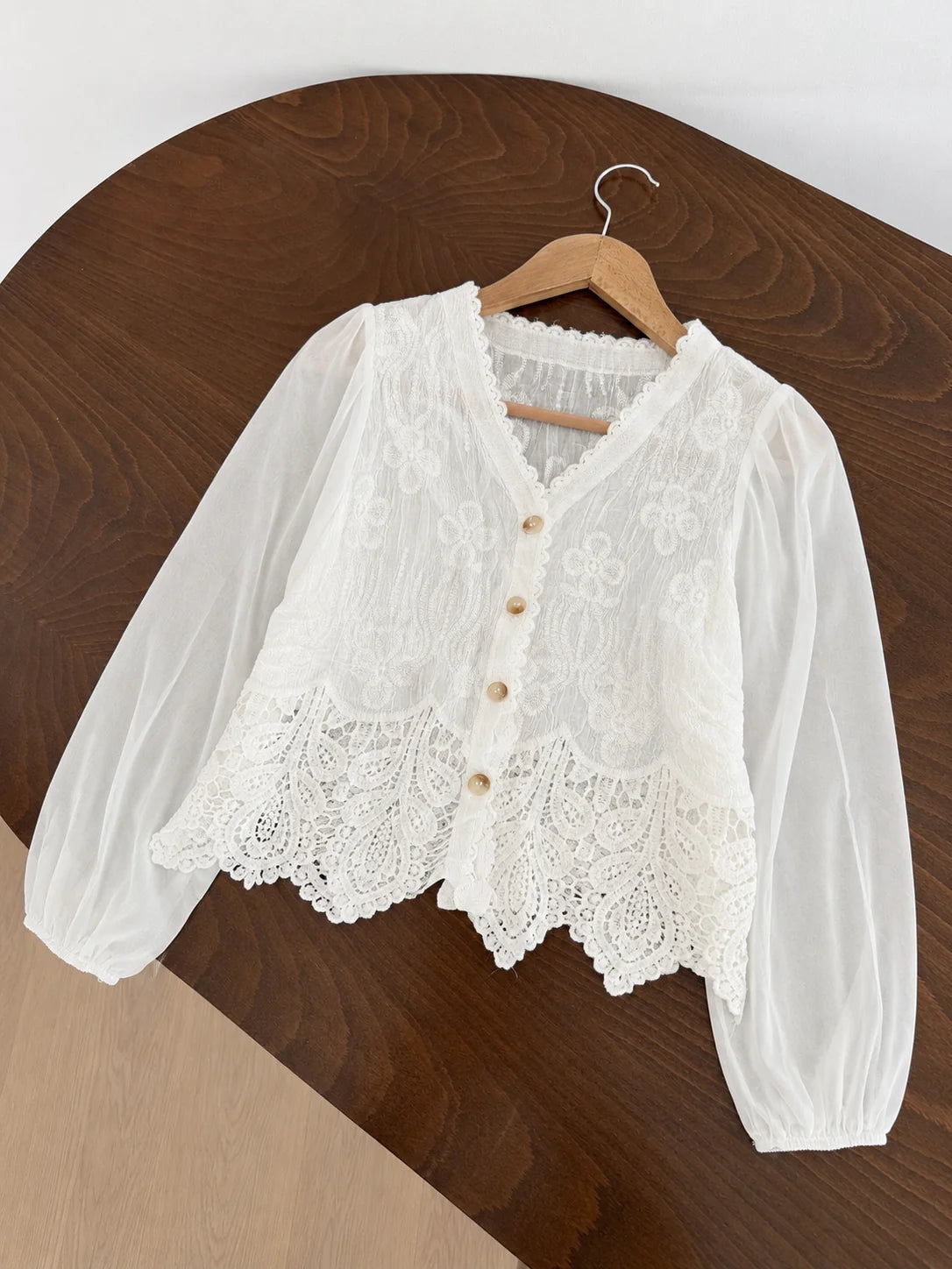 Chiffon Sleeve Embroidered Crop