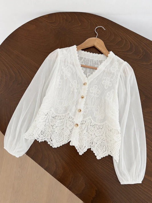 Chiffon Sleeve Embroidered Crop