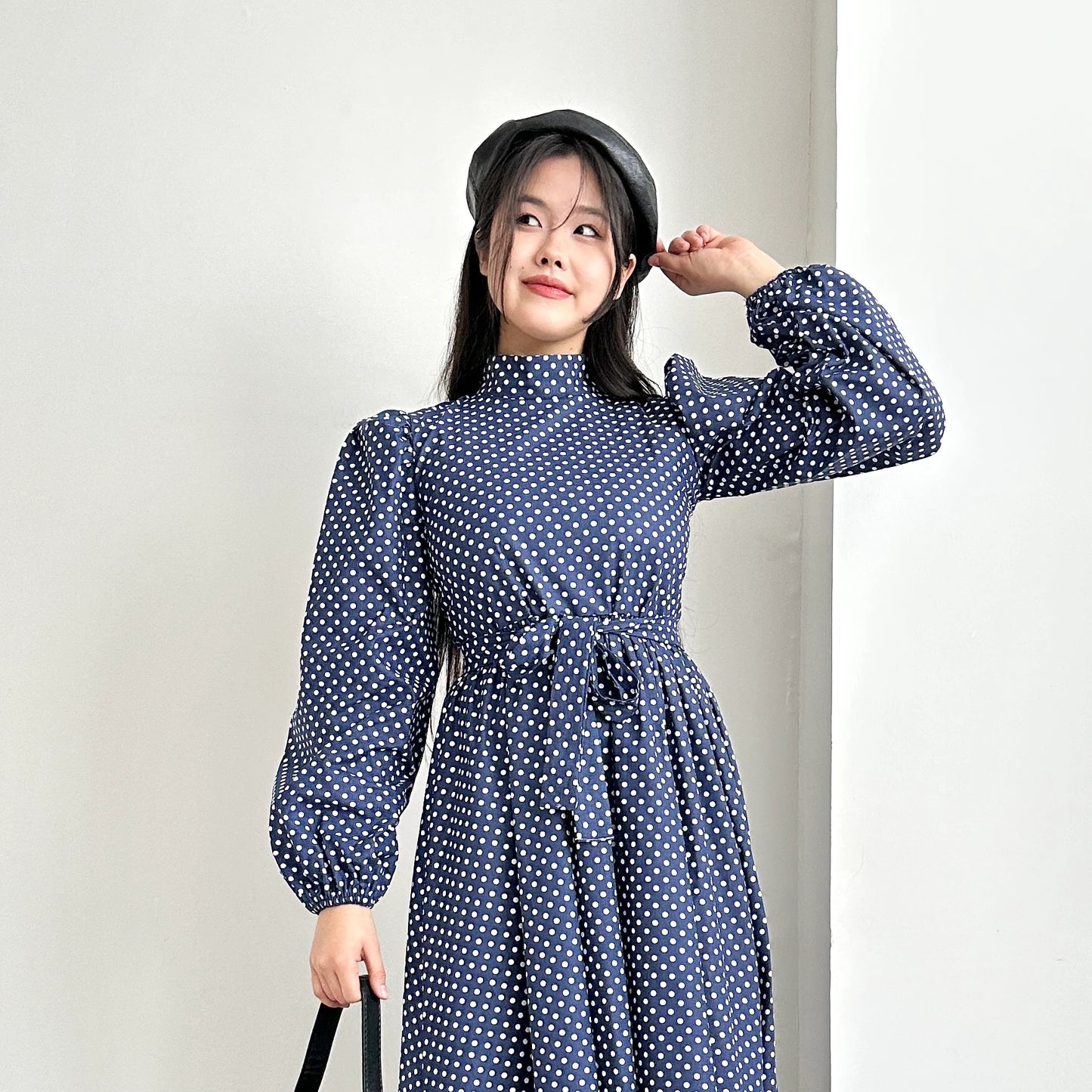 Balloon Sleeve Polka Dot Dress