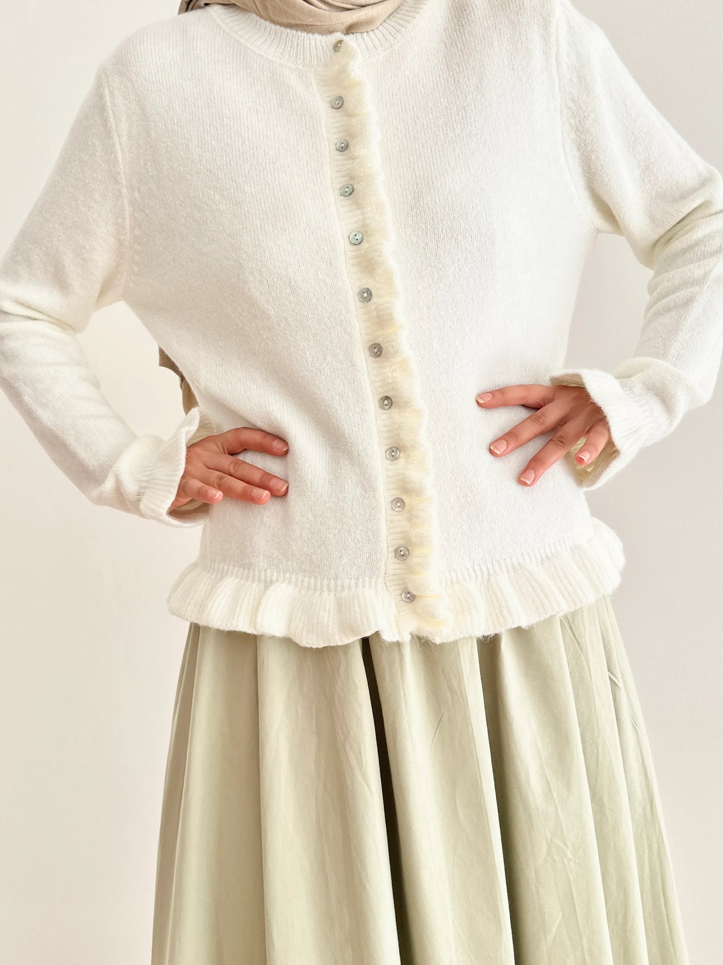 Ruffle Detail Knit Cardigan