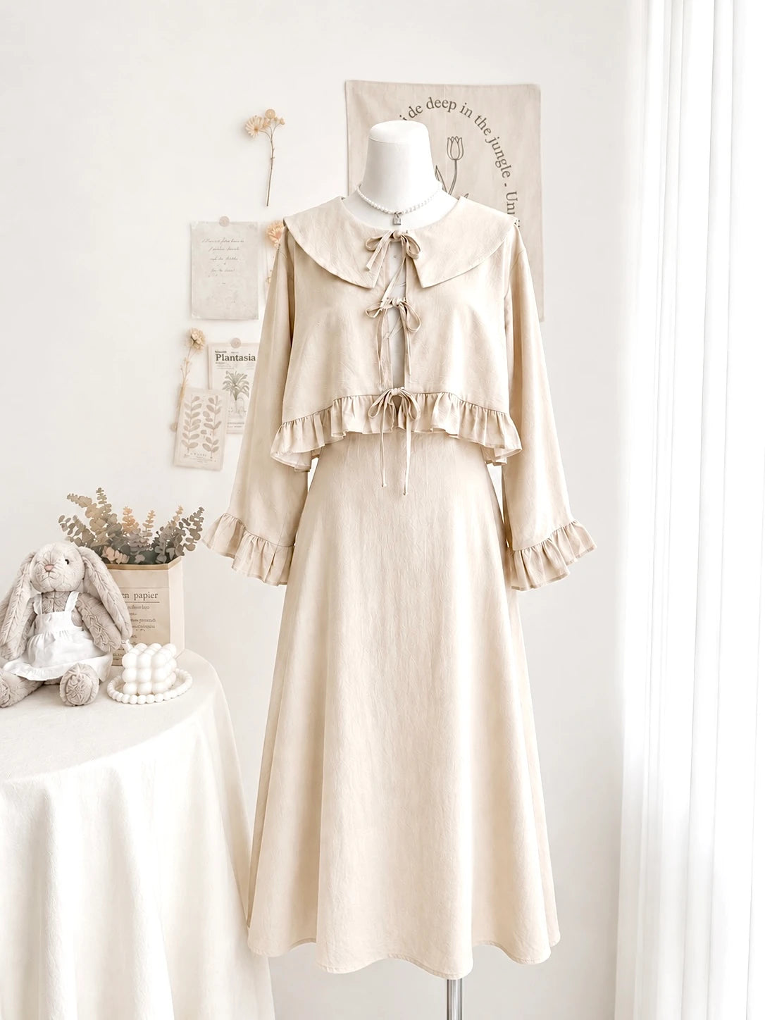 Collared Ruffle Detail Skirted Set