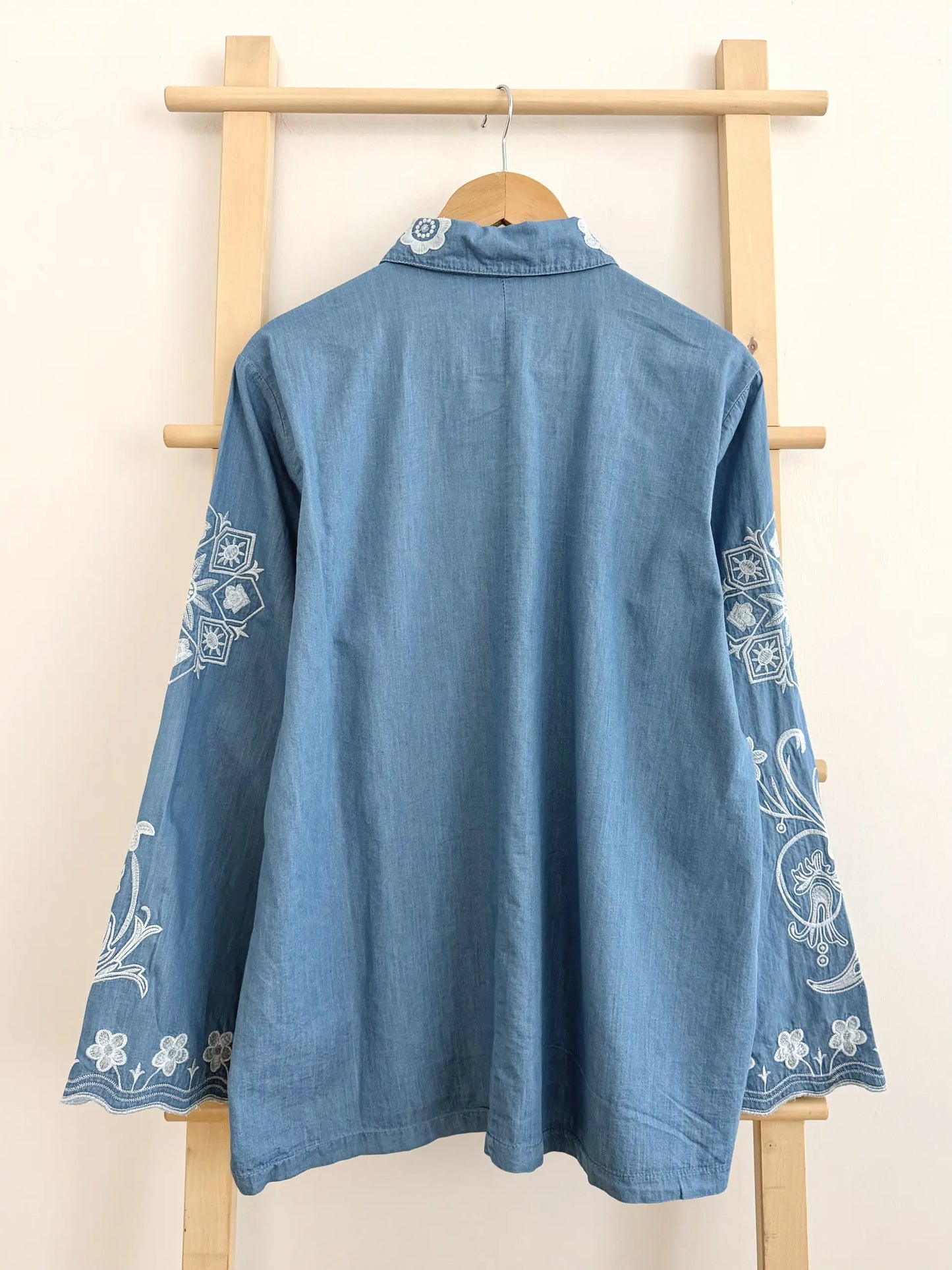 Ethnic Patterned Denim Tunic Shirt