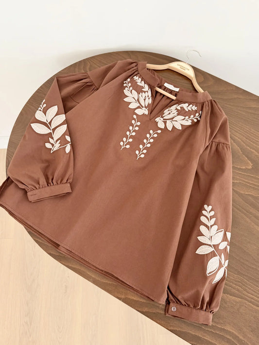 Embroidery Detail Balloon Sleeve Blouse