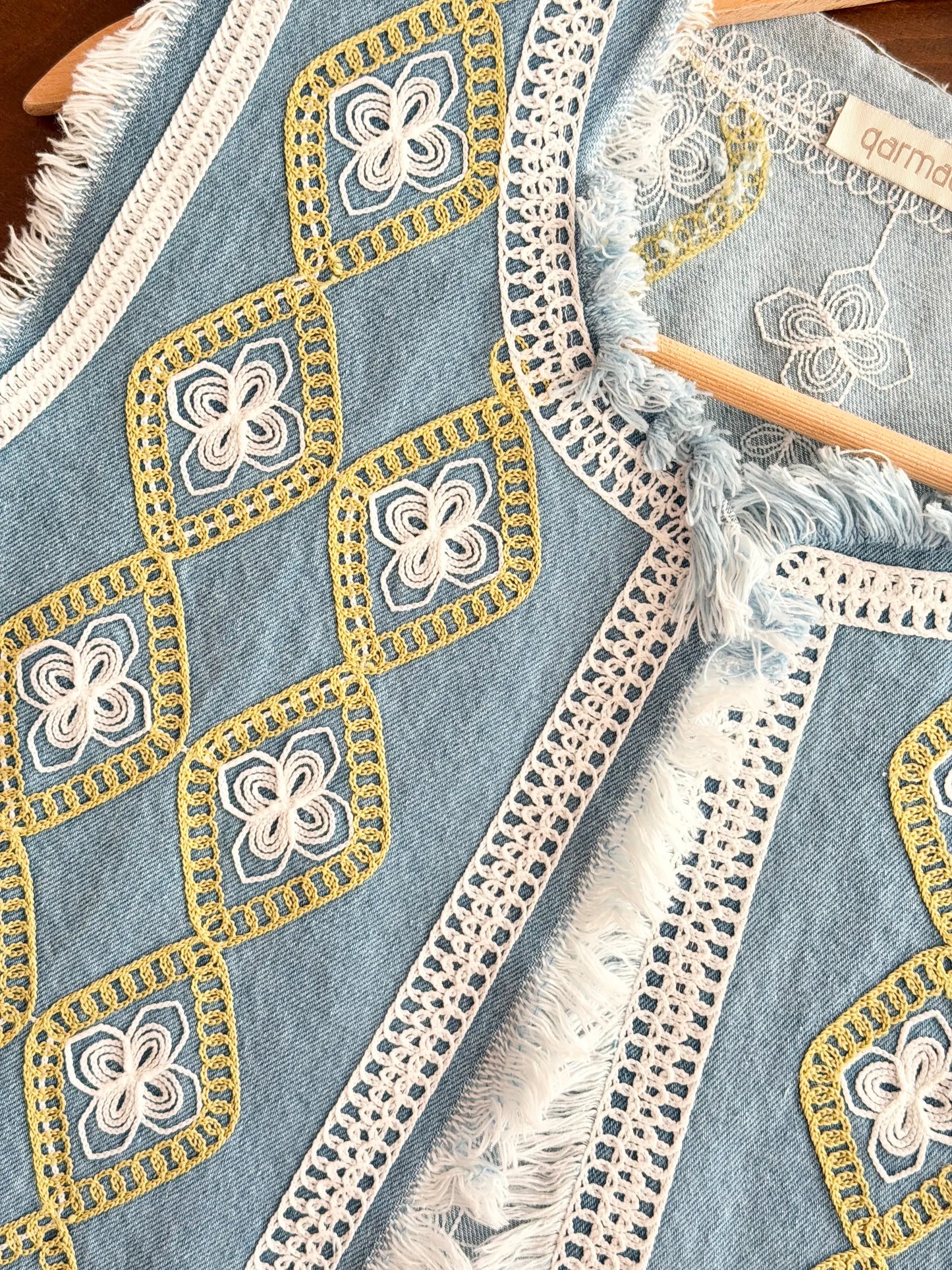 Tasseled Chain Embroidered Denim Yelek
