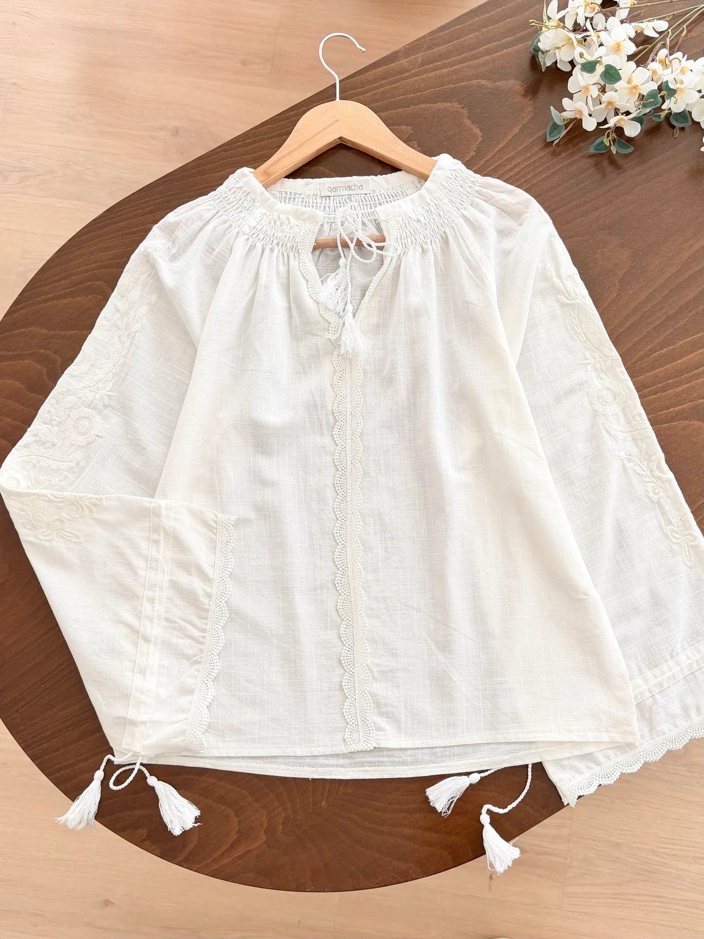 Tasseled Embroidery Detail Blouse
