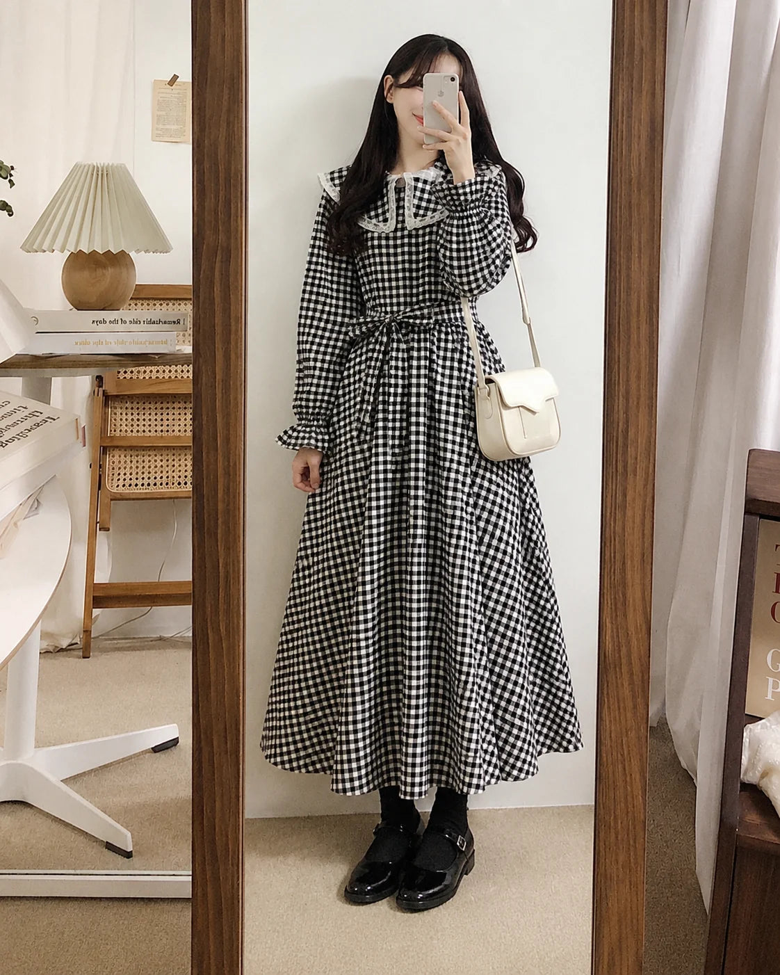 Houndstooth Collared Dress