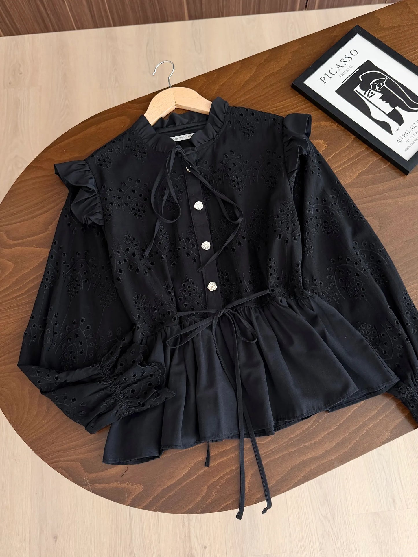 Noir Broderie Ruffled Blouse