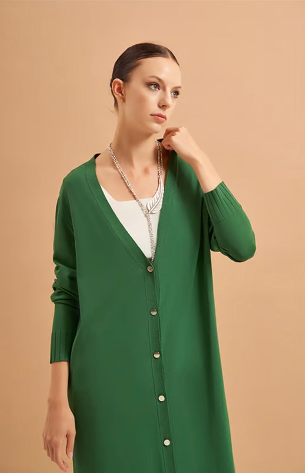 knit green V neck long stylish high quality buttoned women's cardigans 