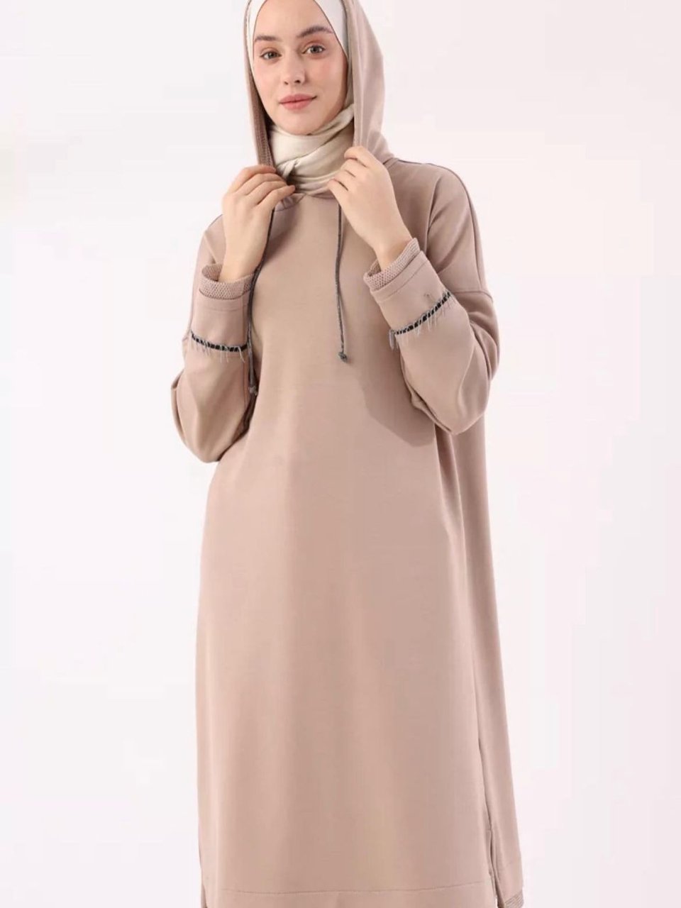 brown loose hoodie tunic