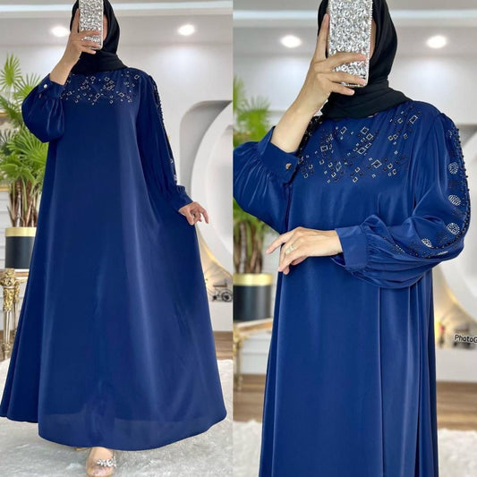 Beaded Detailed Big Size Abaya Dress