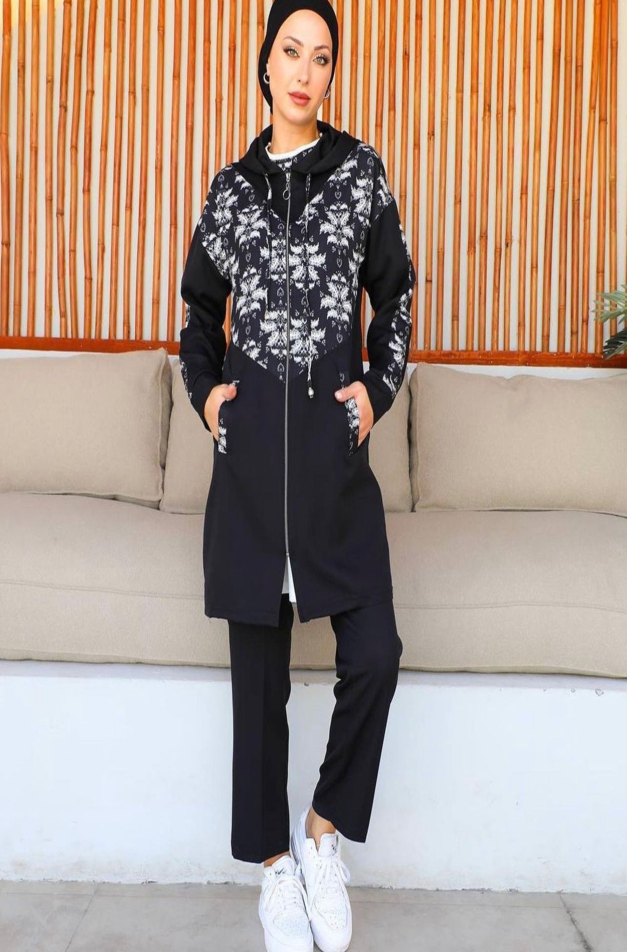 black three pieces sport modest comfy set