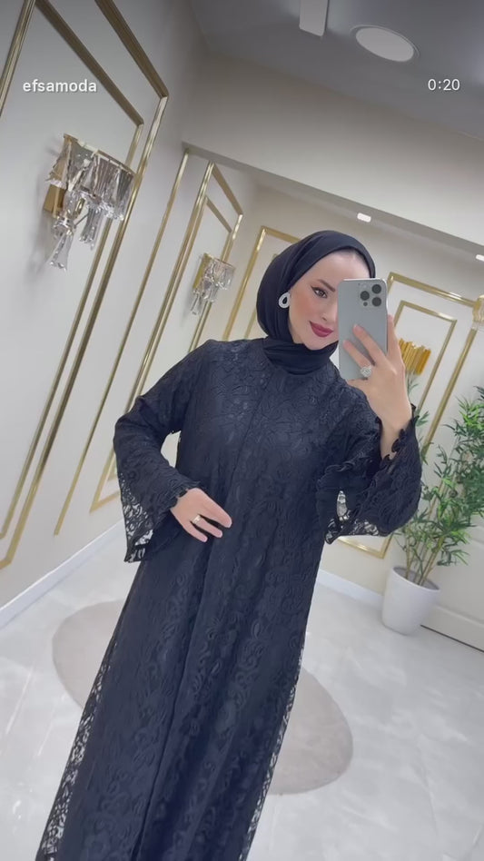 Lace-Detail Modest Abaya