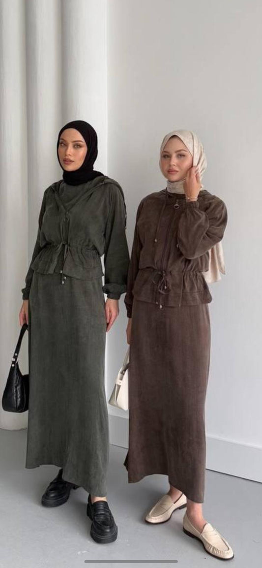 Smoky Grey Qupra Set Zipper jacket & Sleeveless Dress