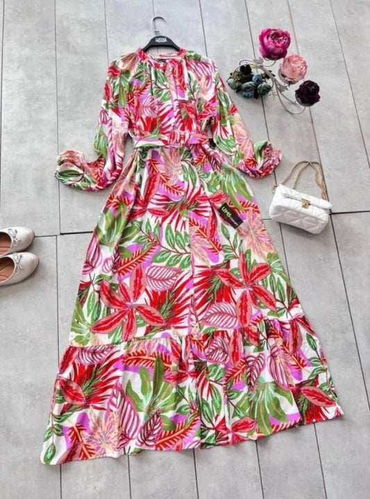 Shirt Styl Leaf Pattern Dress