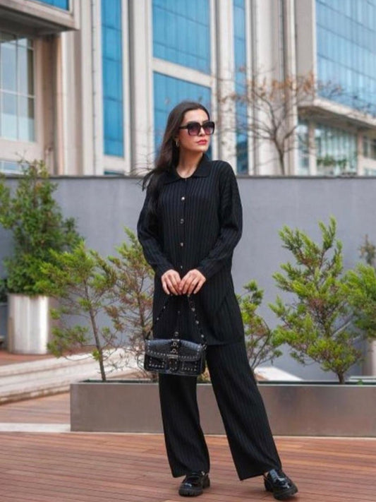 Blossom Collection Comfy Elegant Modest Stylish Black Knitted Set